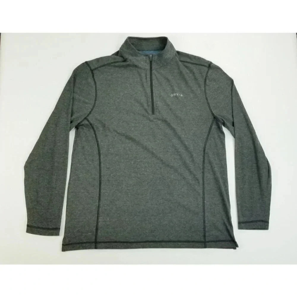 Orvis Medium Mens Charcoal Gray 1/4 Zip Long Sleeve Chest and Back Neck Pullover